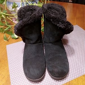 Black Suede Fur Slip-On Boots
